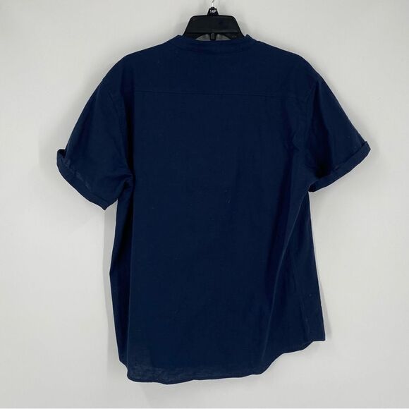 Polo Mano Men’s Bishop Neck Short Sleeve Blue Shirt size L - Picture 3 of 3